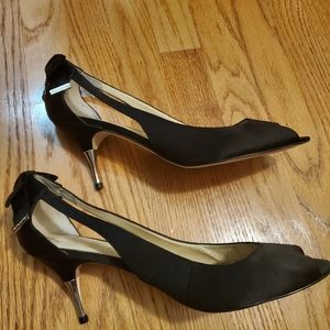 Black Bow On Low Heel Peep Open Toe Shoe 12M